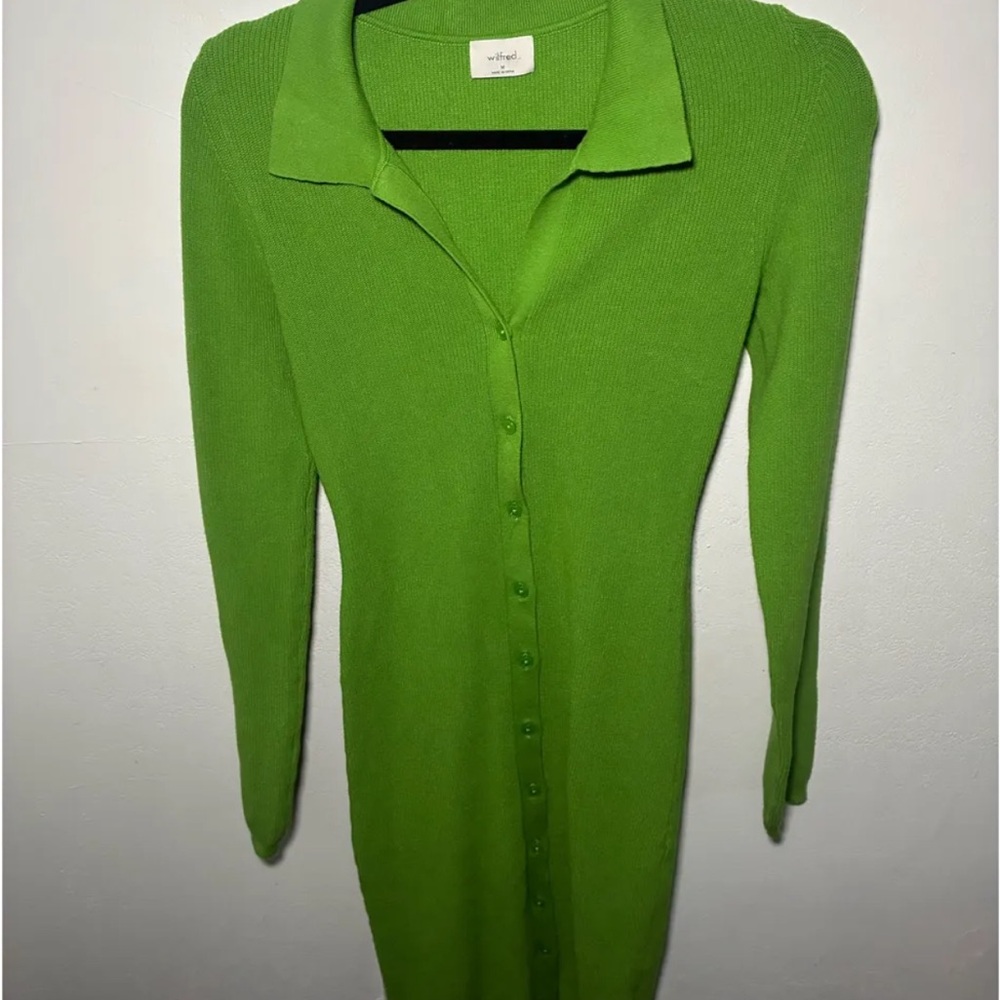 Aritzia Wilfred Cove Dress Green Knit Button Up Medium